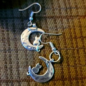 Handmade cat on moon earrings
